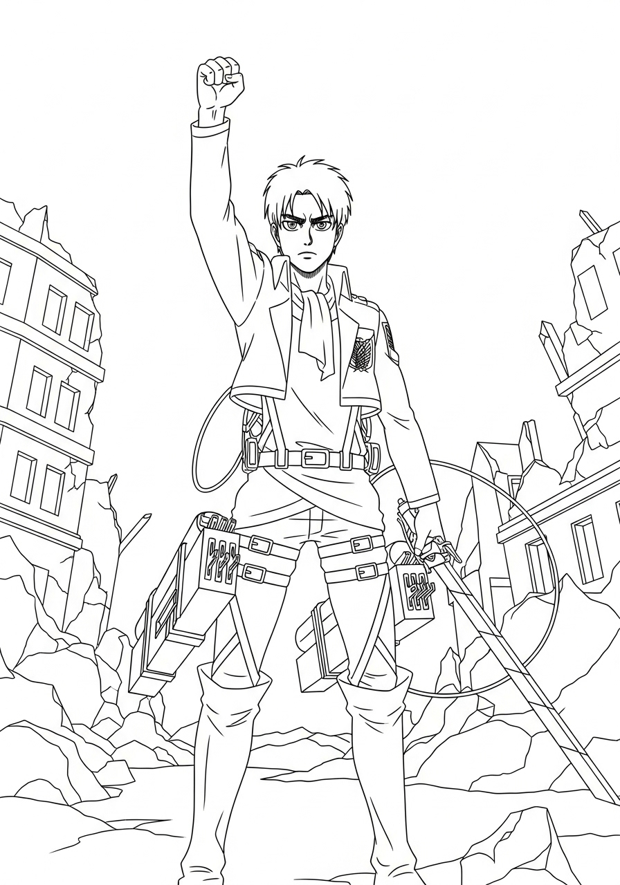 Eren Yeager Kleurplaat 15 eren yeager heldhaftige houding kleurplaat