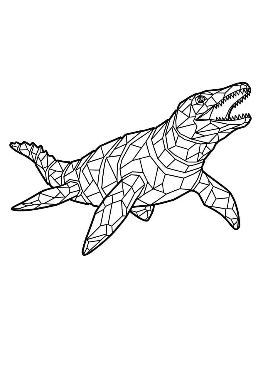 geometrische mosasaurus kleurplaat