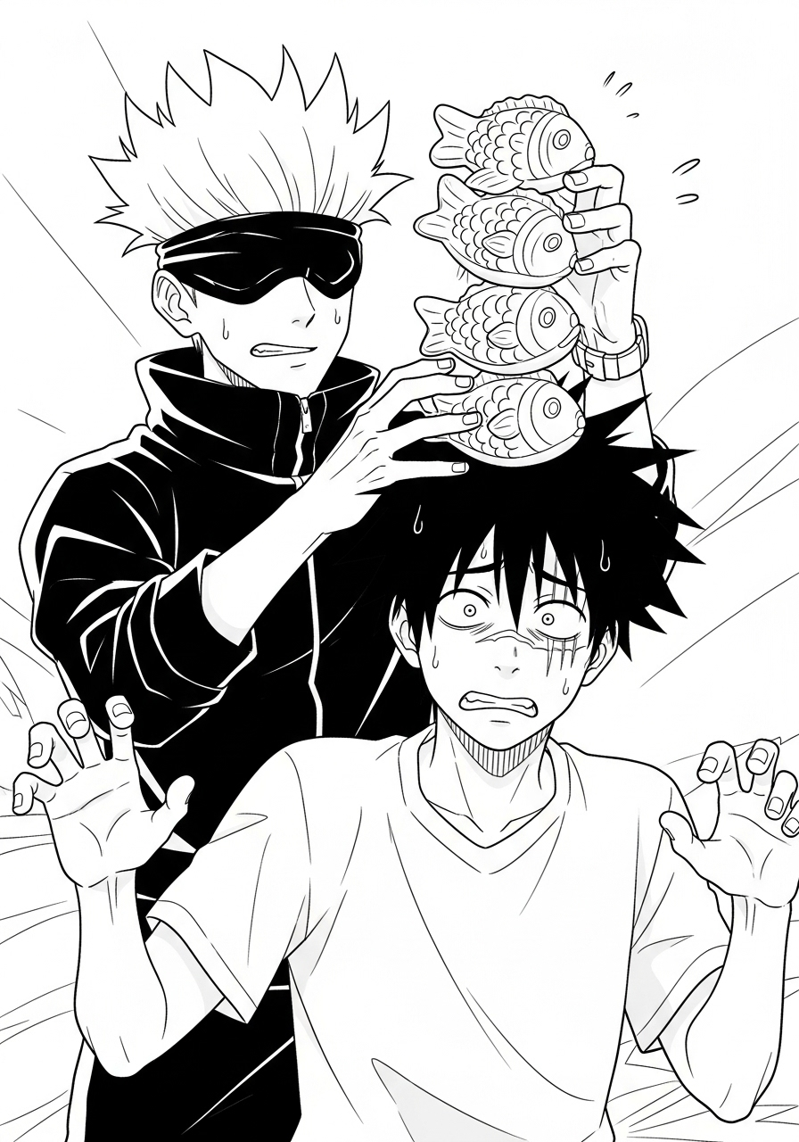 Gojo Satoru Kleurplaat 24 gojo satoru grappige vissen scene kleurplaat