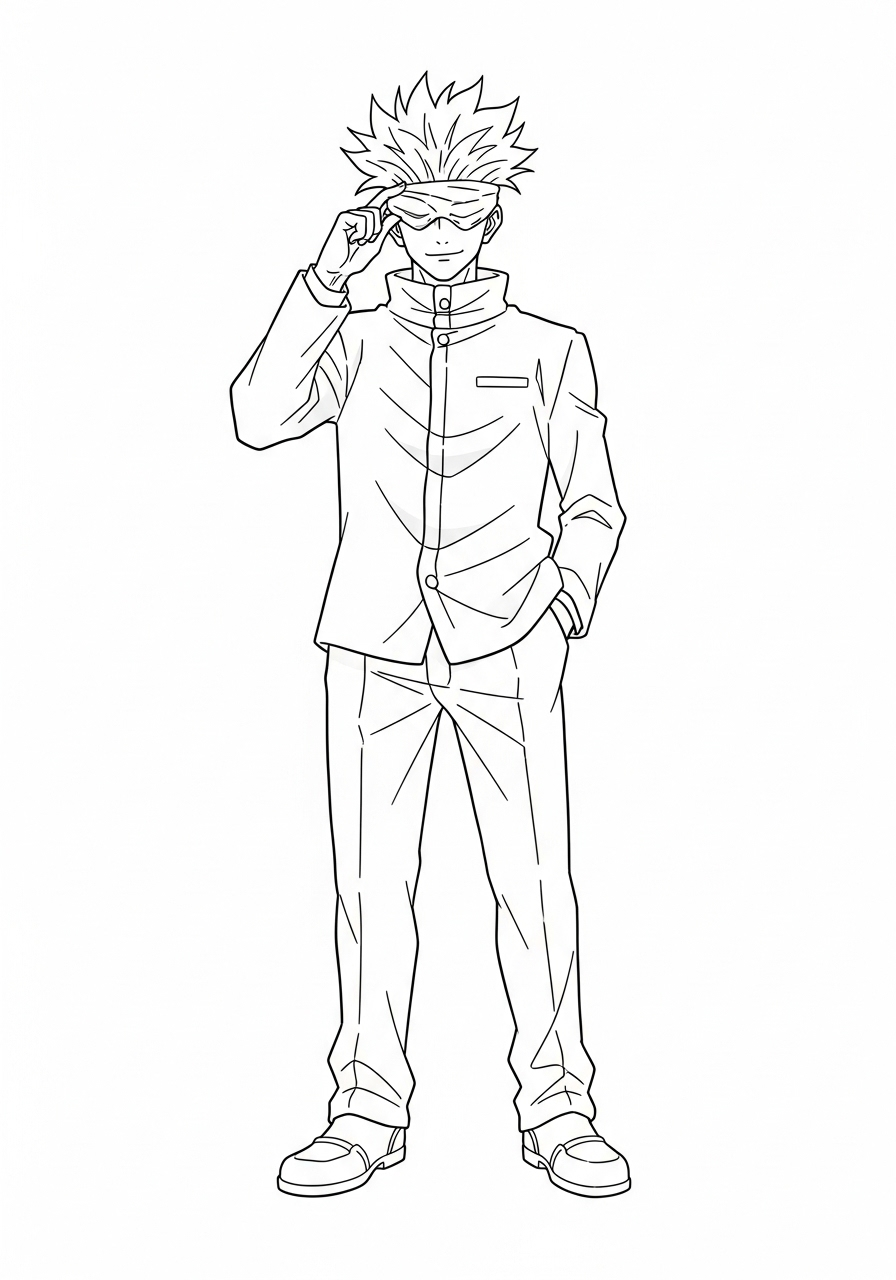 Gojo Satoru Kleurplaat 23 gojo satoru in uniform met bril kleurplaat