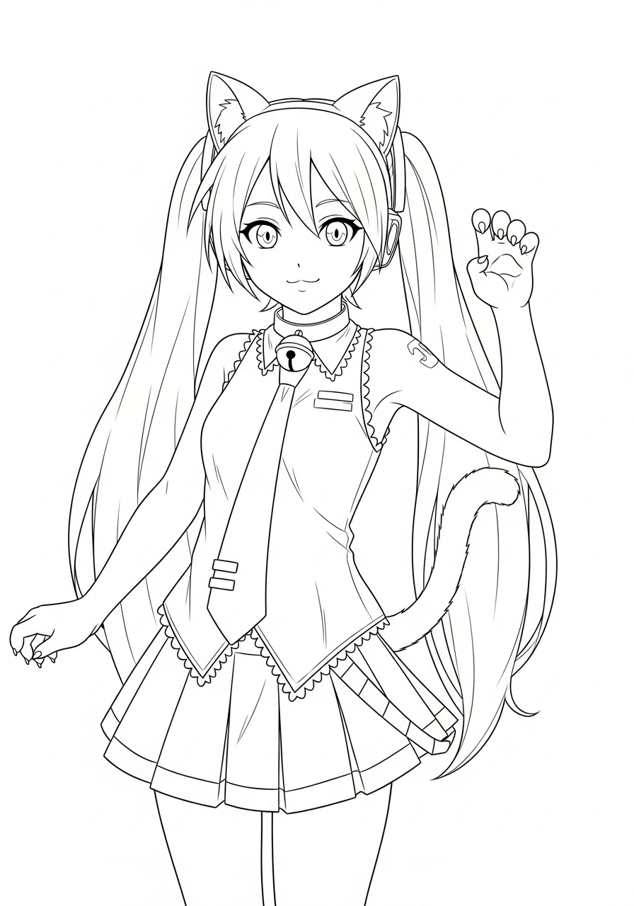 Hatsune Miku Kleurplaat 26 hatsune miku als kattenmeisje kleurplaat