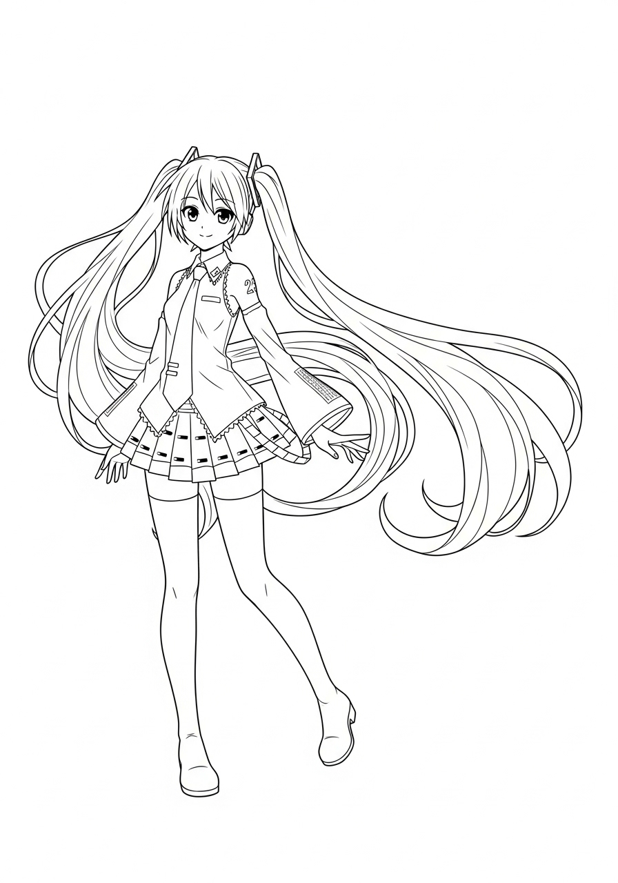 Hatsune Miku Kleurplaat 24 hatsune miku cute staand kleurplaat