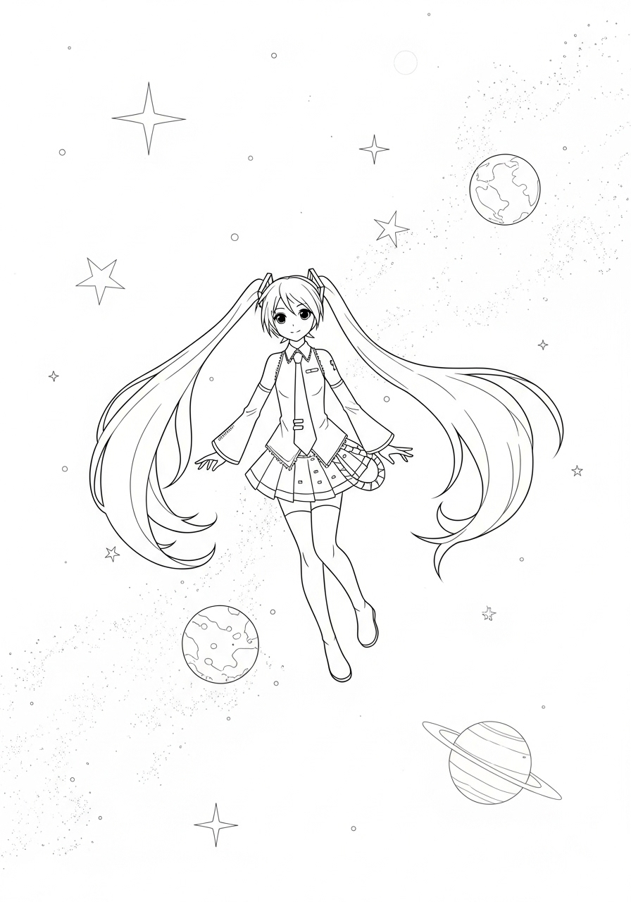 Hatsune Miku Kleurplaat 22 hatsune miku in de ruimte kleurplaat