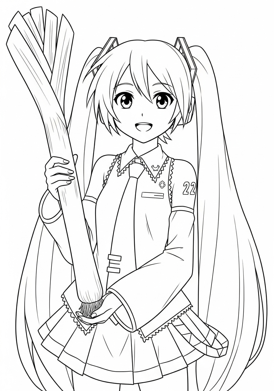 Hatsune Miku Kleurplaat 17 hatsune miku met prei kleurplaat