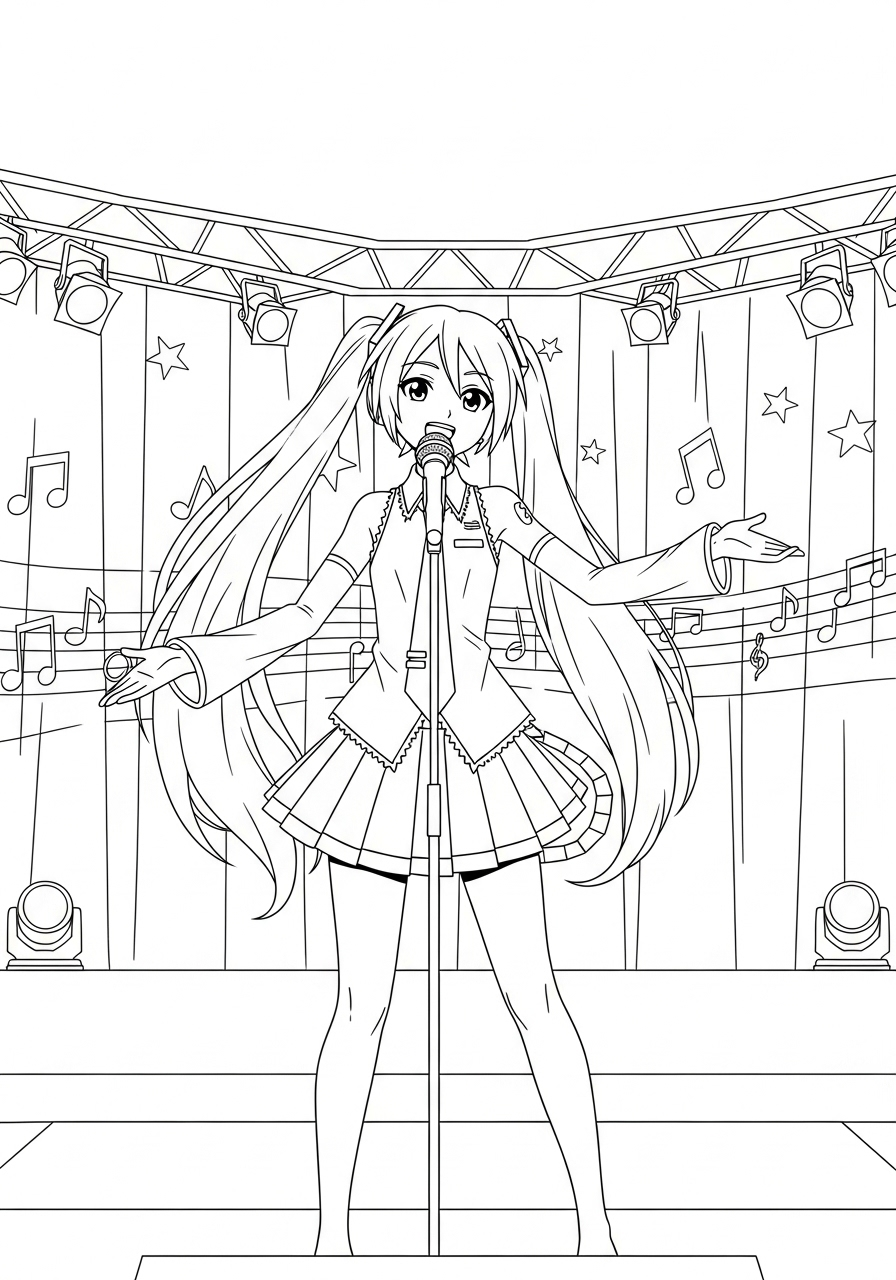 Hatsune Miku Kleurplaat 16 hatsune miku microfoon concert kleurplaat