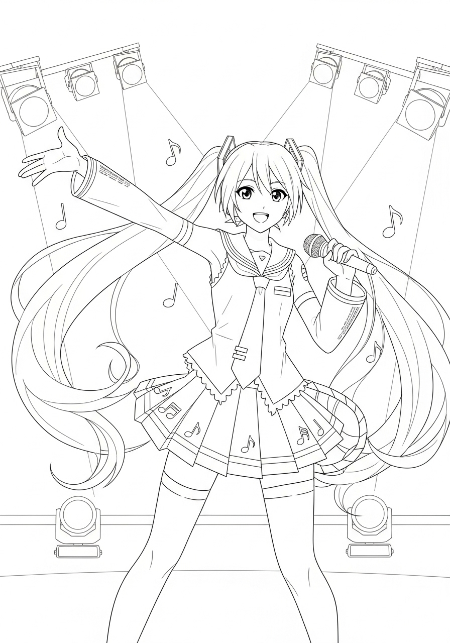 Hatsune Miku Kleurplaat 15 hatsune miku op podium kleurplaat