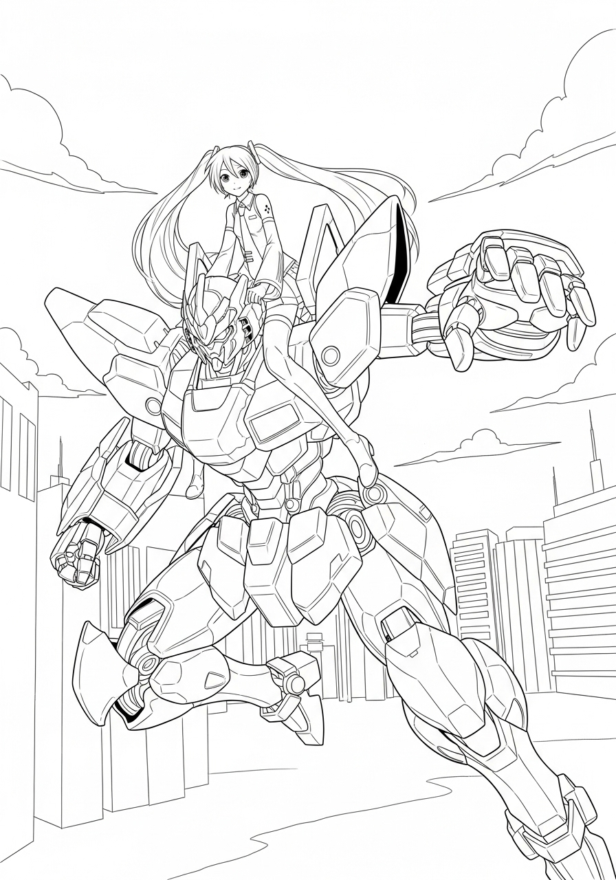 Hatsune Miku Kleurplaat 14 hatsune miku op robot kleurplaat