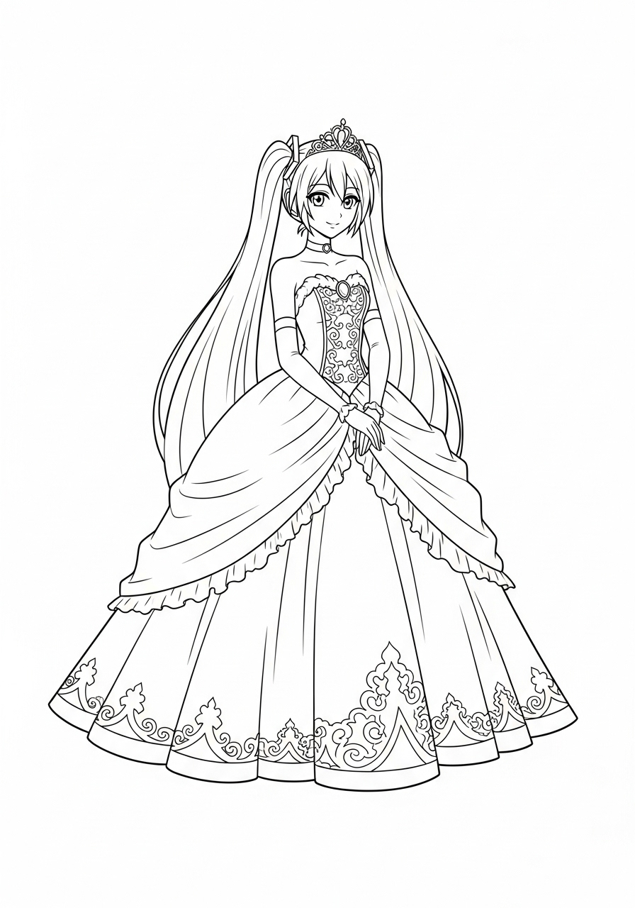 Hatsune Miku Kleurplaat 12 hatsune miku prinses eenvoudig kleurplaat