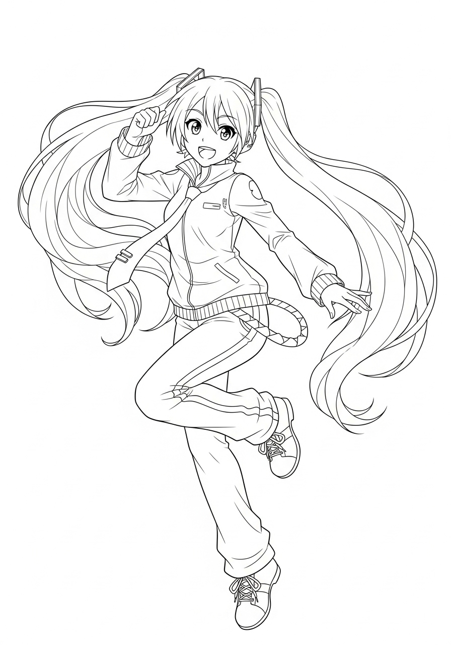 Hatsune Miku Kleurplaat 10 hatsune miku sportief springen kleurplaat