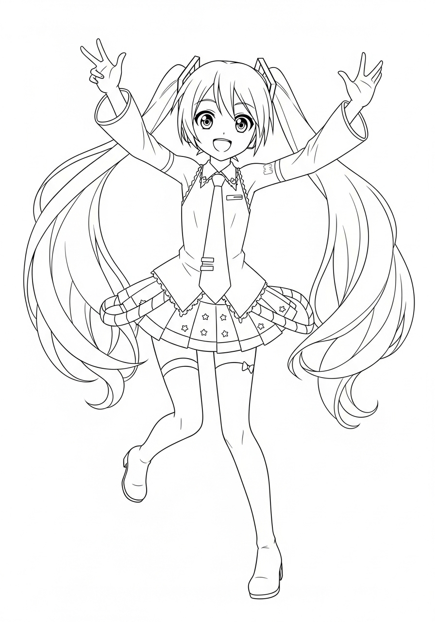 Hatsune Miku Kleurplaat 9 hatsune miku vrolijk dansen kleurplaat