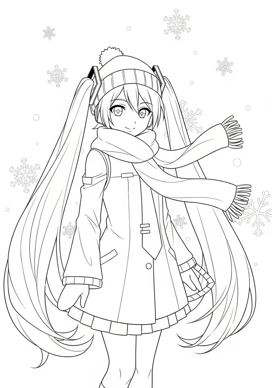 Hatsune Miku Kleurplaat 8 hatsune miku winter jurk kleurplaat