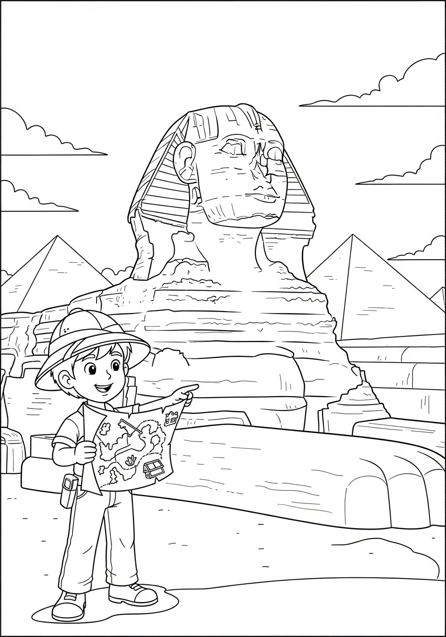 Avonturier Kleurplaat 21 jonge ontdekker bij de sfinx en piramides avonturier kleurplaat