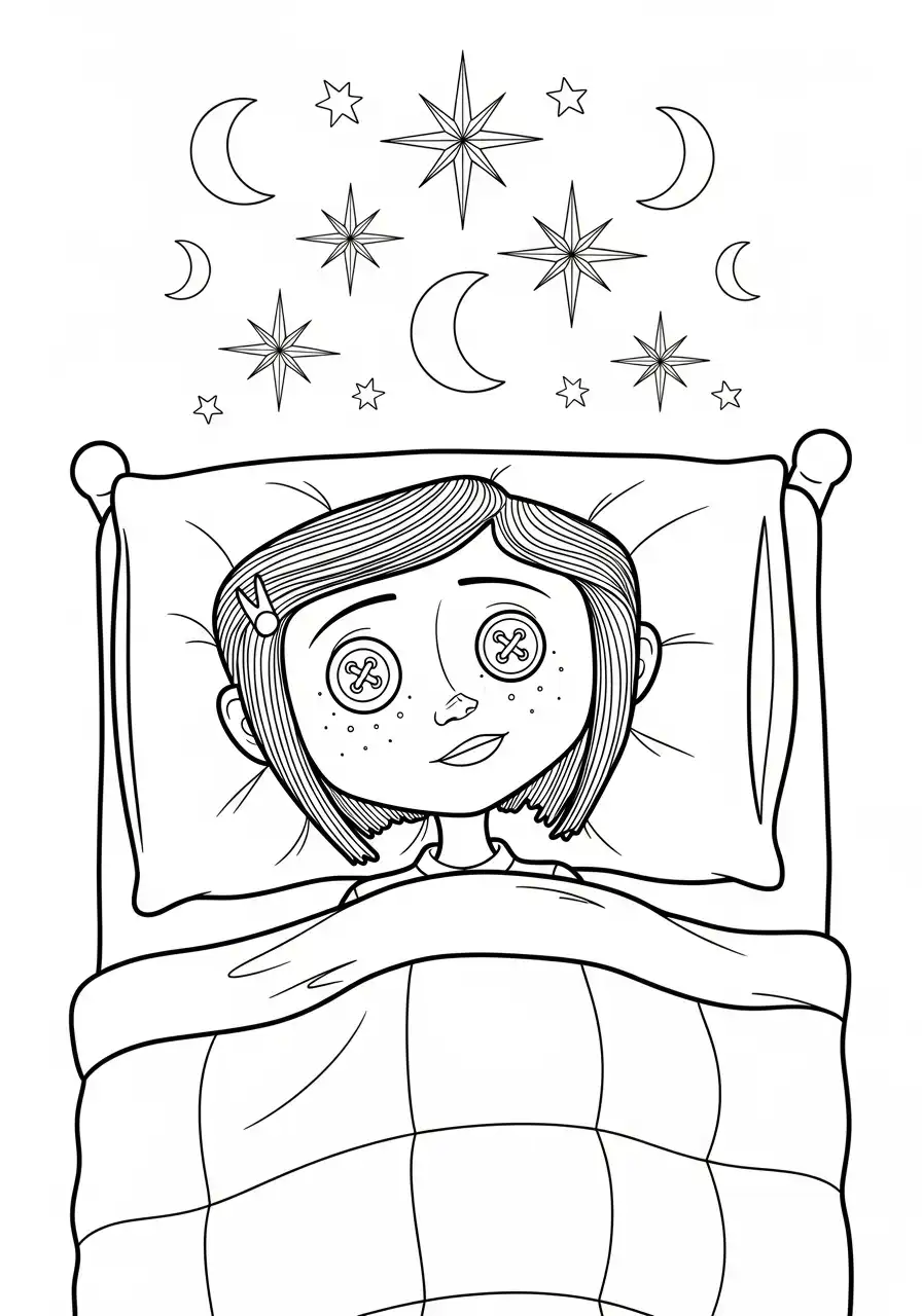 knopjesogen in bed kleurplaat