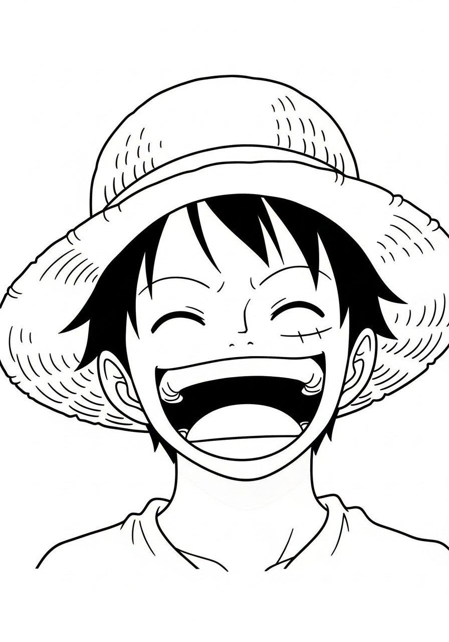 Kleurplaat Luffy 22 lachend gezicht van luffy kleurplaat