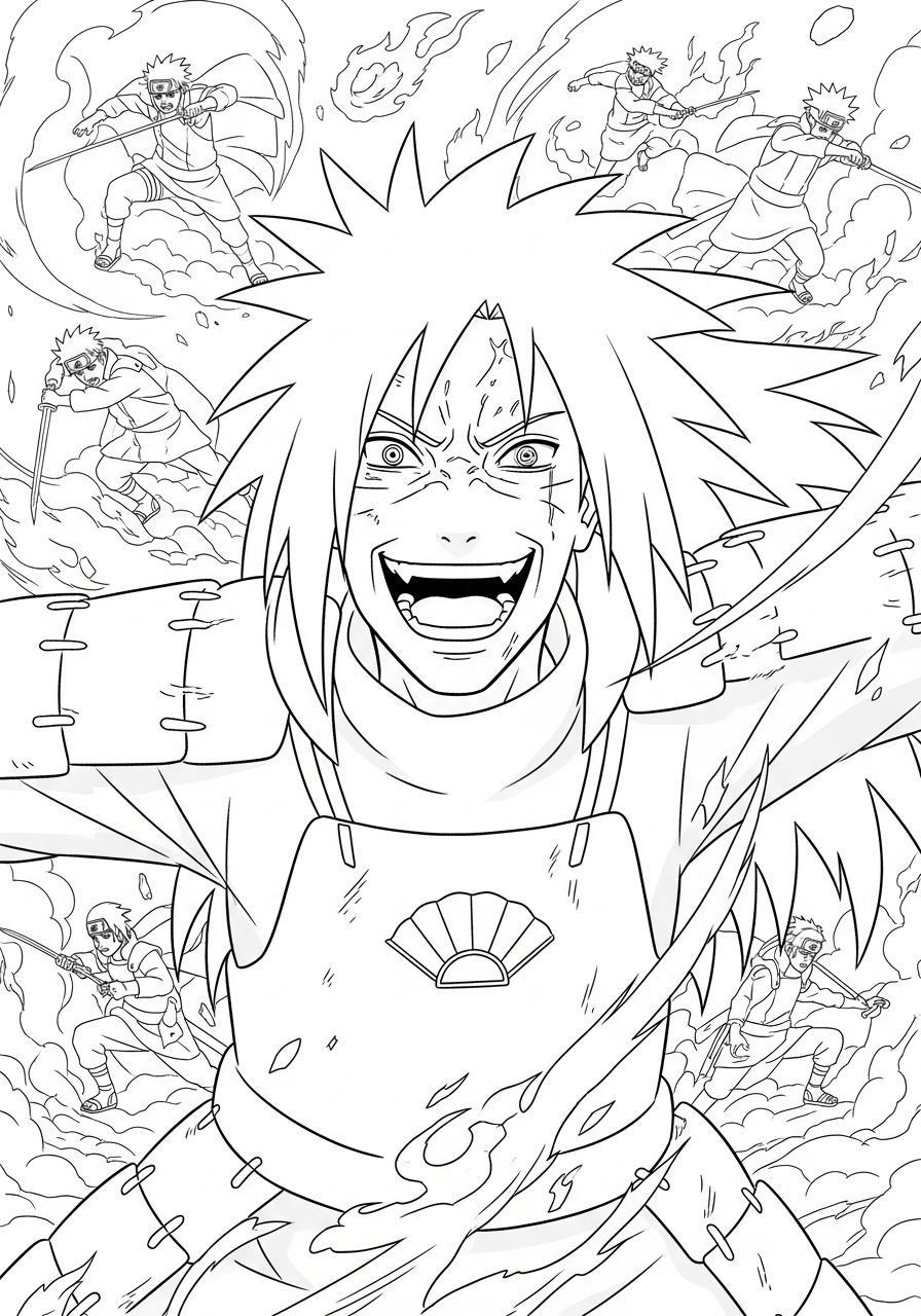 Kleurplaat Madara Uchiha 20 lachende madara uchiha in vuurgevecht kleurpl