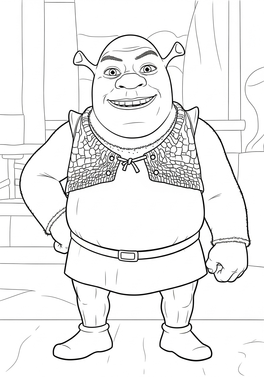 Kleurplaat Shrek 23 lachende shrek thuis in de hut kleurplaat