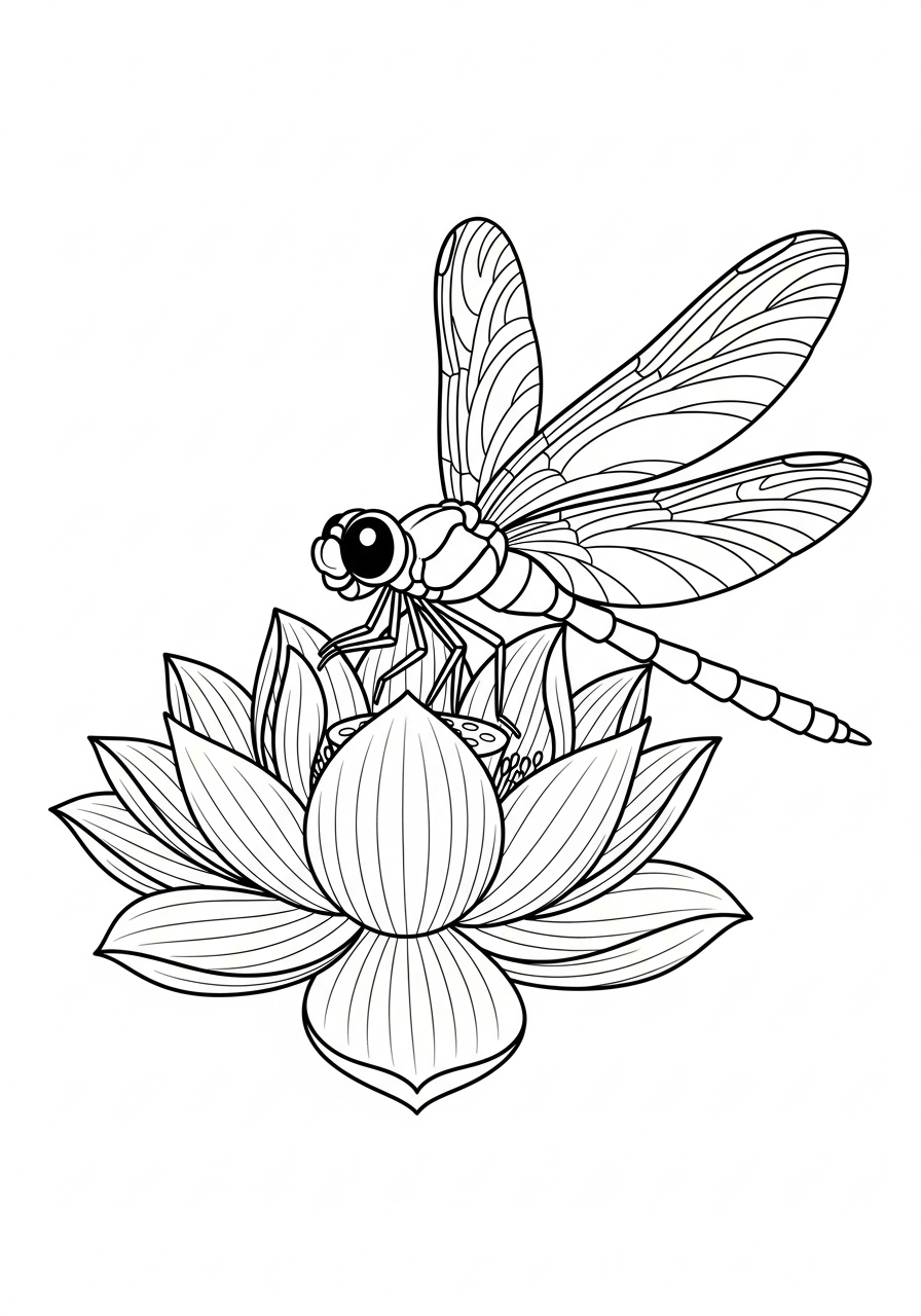 Libel kleurplaat 9 libel op de lotus kleurplaat