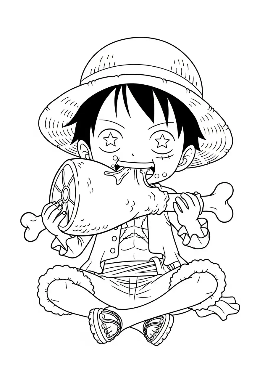 luffy eet kippenbout kleurplaat
