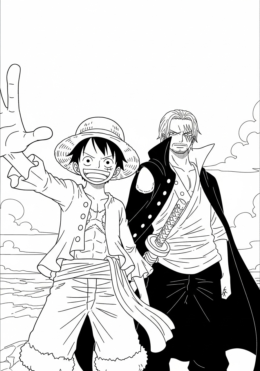Kleurplaat Luffy 19 luffy en shanks samen kleurplaat