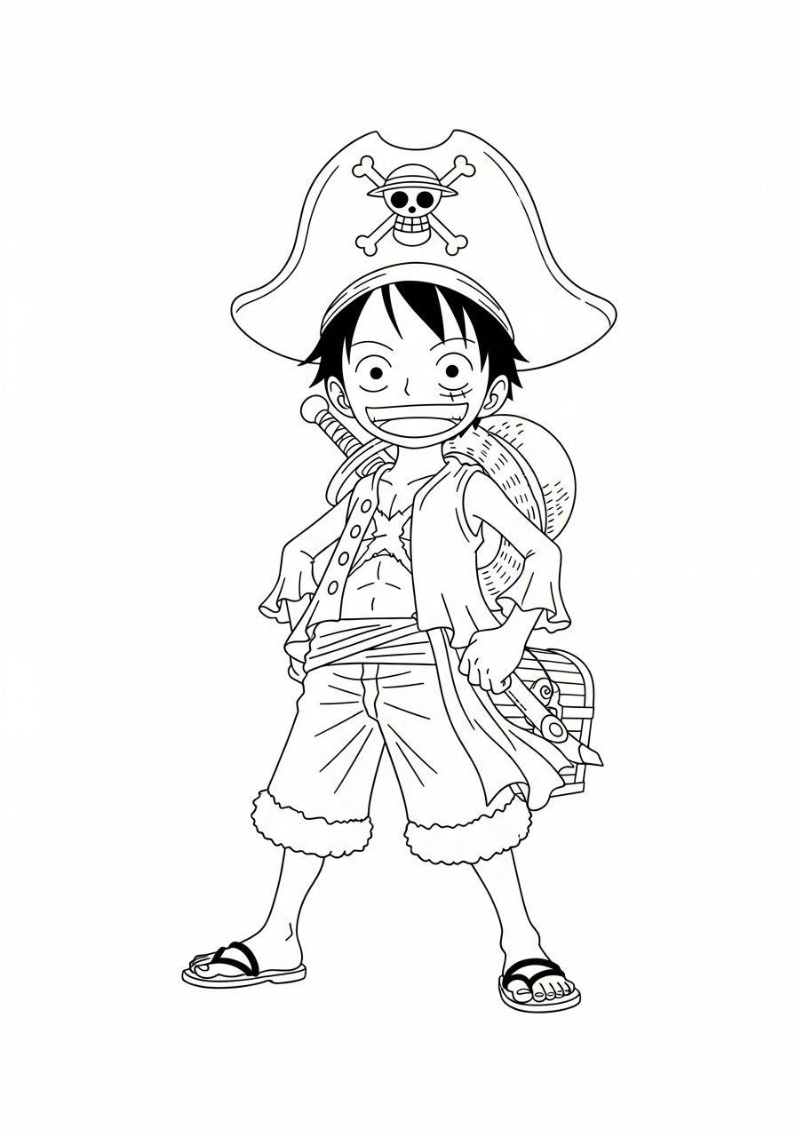 Kleurplaat Luffy 13 luffy met piratenhoed op kleurplaat