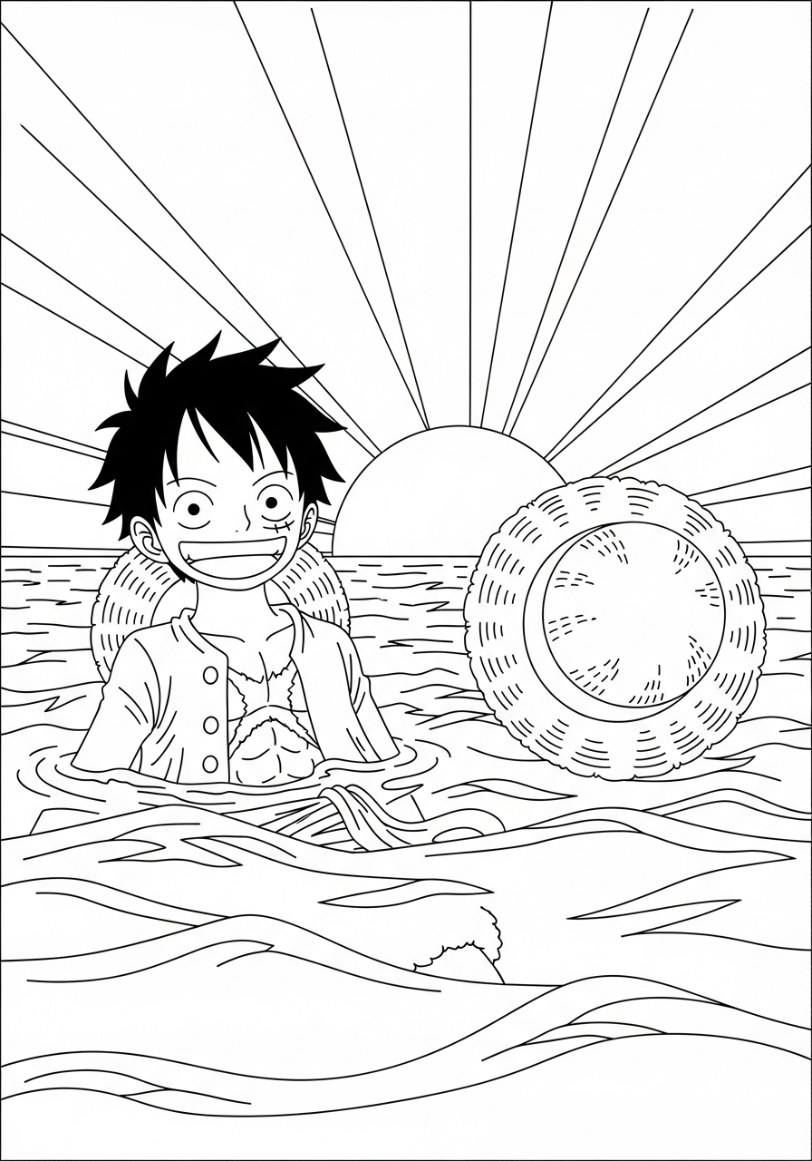 Kleurplaat Luffy 12 luffy op het strand kleurplaat
