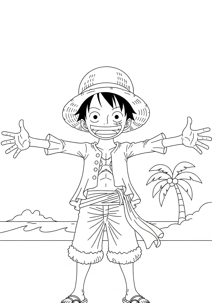 Kleurplaat Luffy 11 luffy rekt zijn arm naar zichzelf kleurplaat