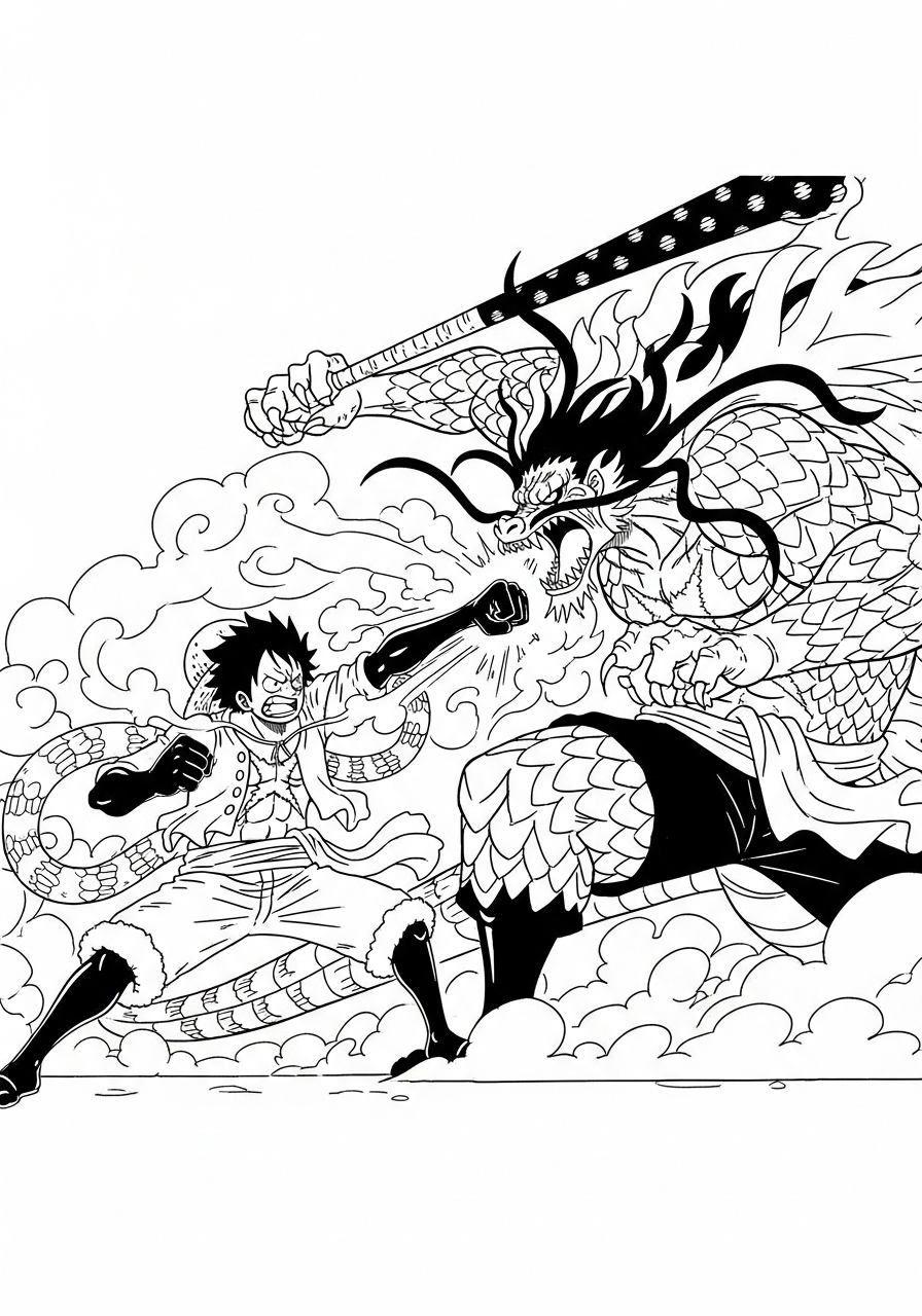 Kleurplaat Luffy 10 luffy vecht tegen kaido kleurplaat