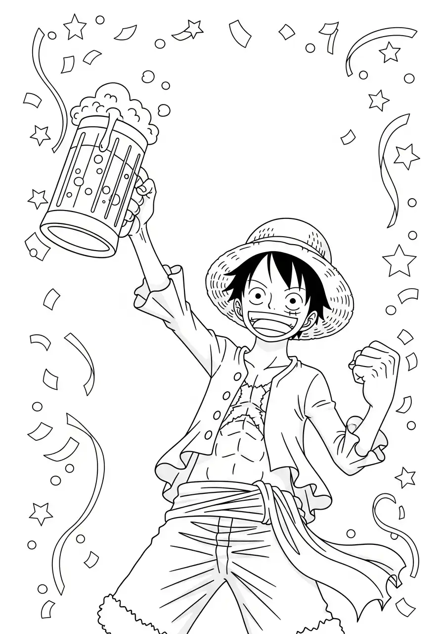 luffy viert feest kleurplaat