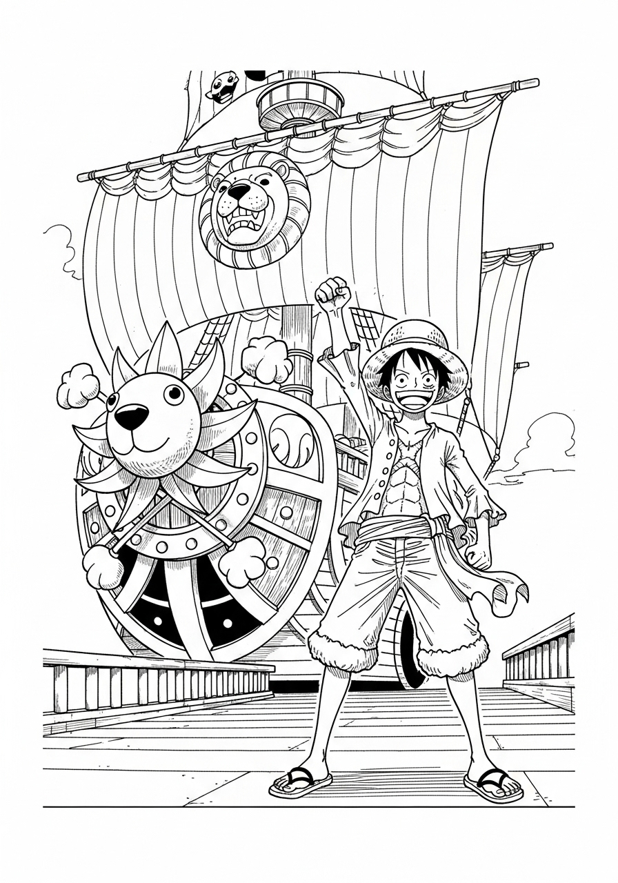Kleurplaat Luffy 9 luffy voor thousand sunny schip kleurplaat