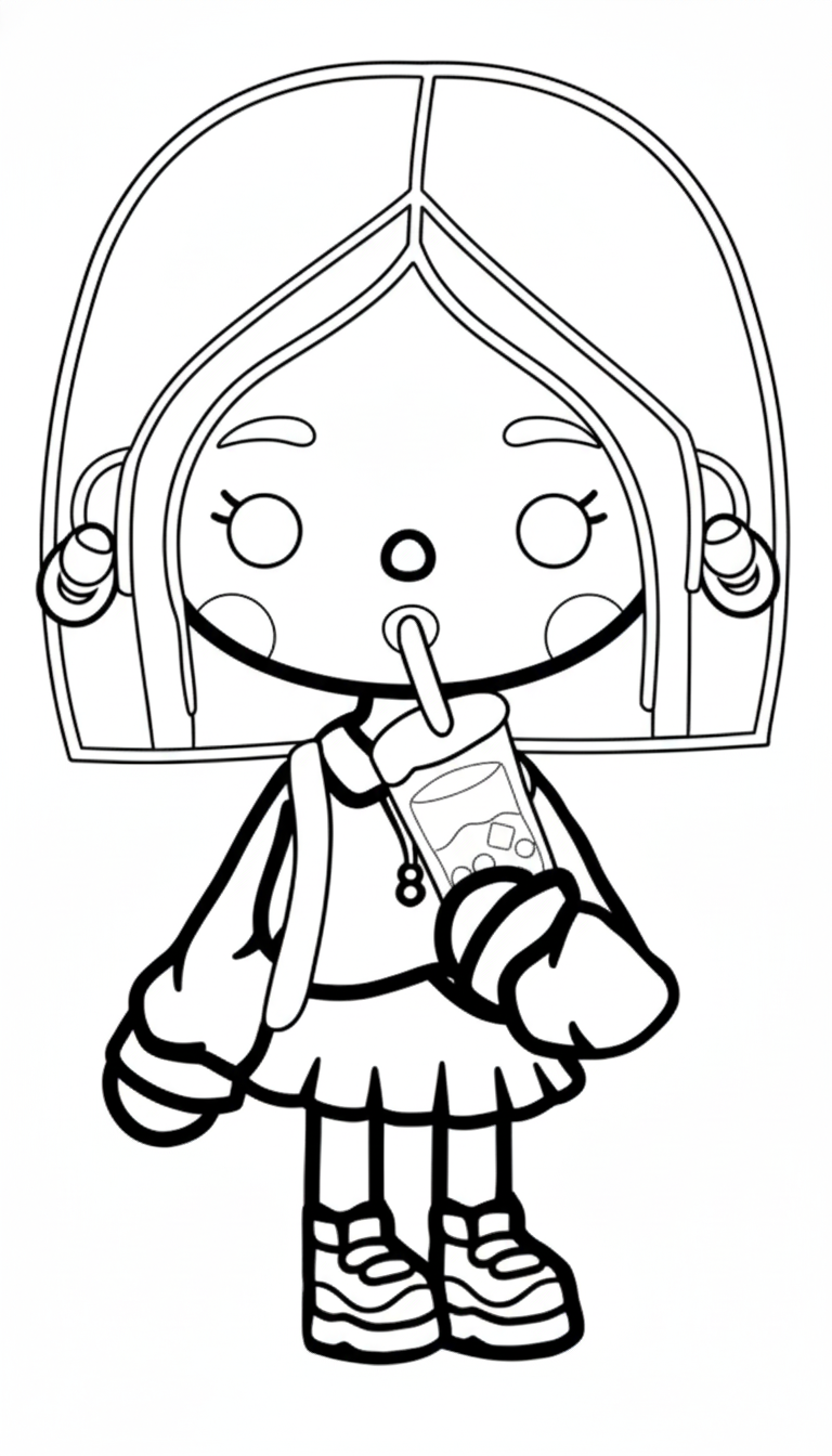 Toca boca kleurplaat 9 meisje met bubbeldrank en rugzak kleurplaat