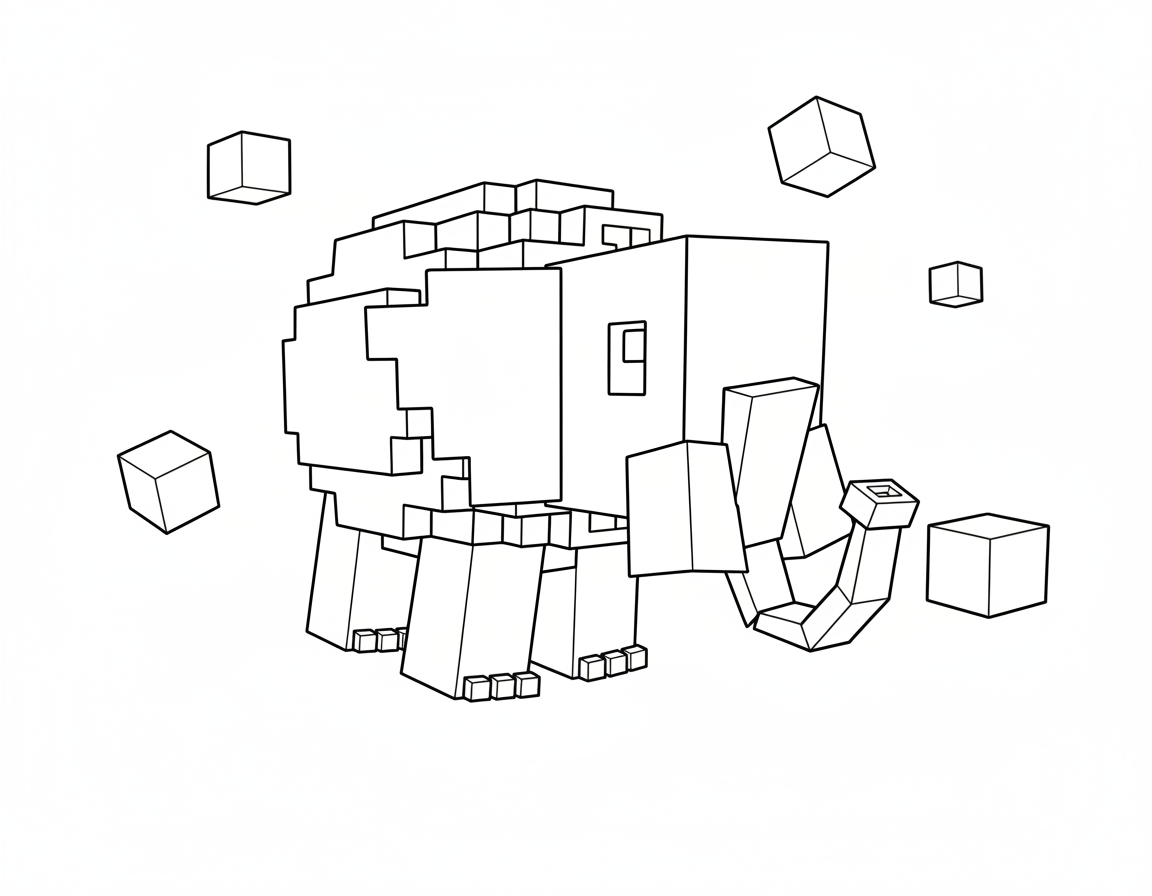 minecraft cocofanto elefanto met blokken kleurplaat