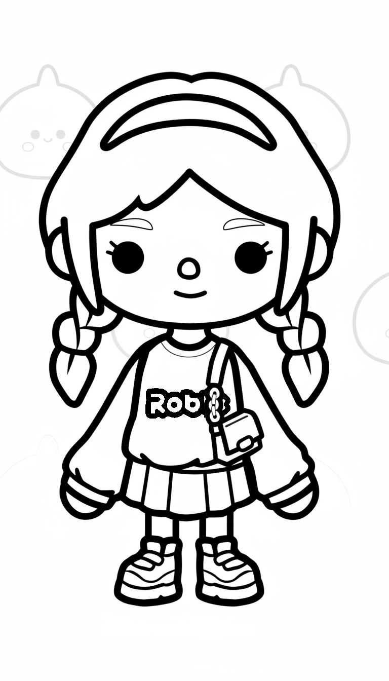 Toca boca kleurplaat 10 modevriendin met vlechten en rokje kleurplaat