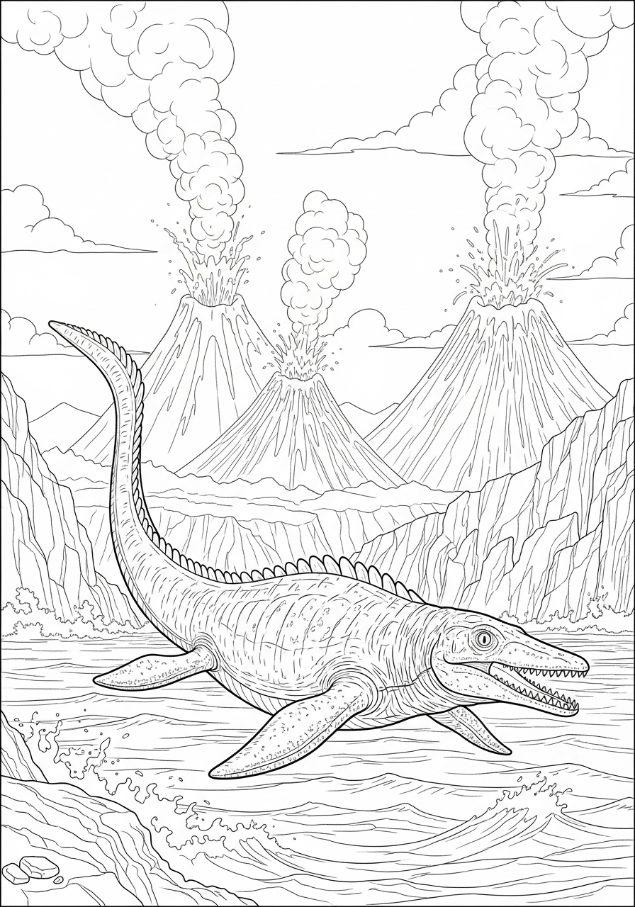 Mosasaurus Kleurplaat 19 mosasaurus bij vulkanen kleurplaat