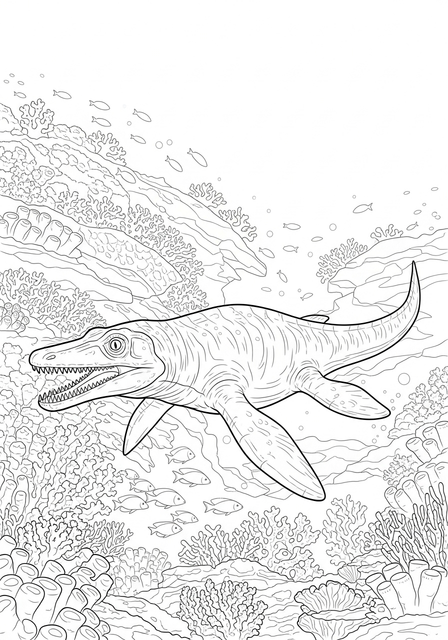 Mosasaurus Kleurplaat 15 mosasaurus tussen koraalrif kleurplaat