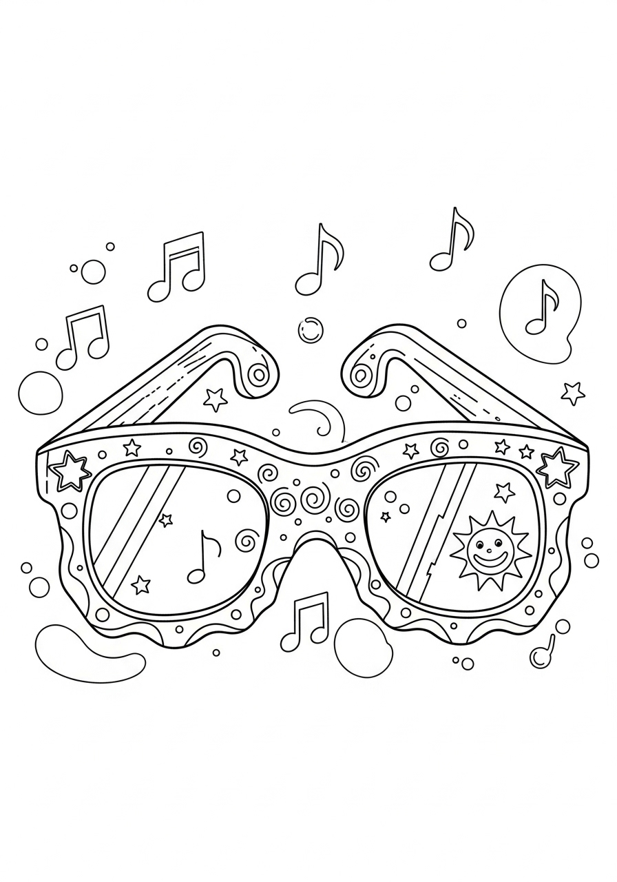 Zonnebril kleurplaat 23 muzikale feestbril kleurplaat