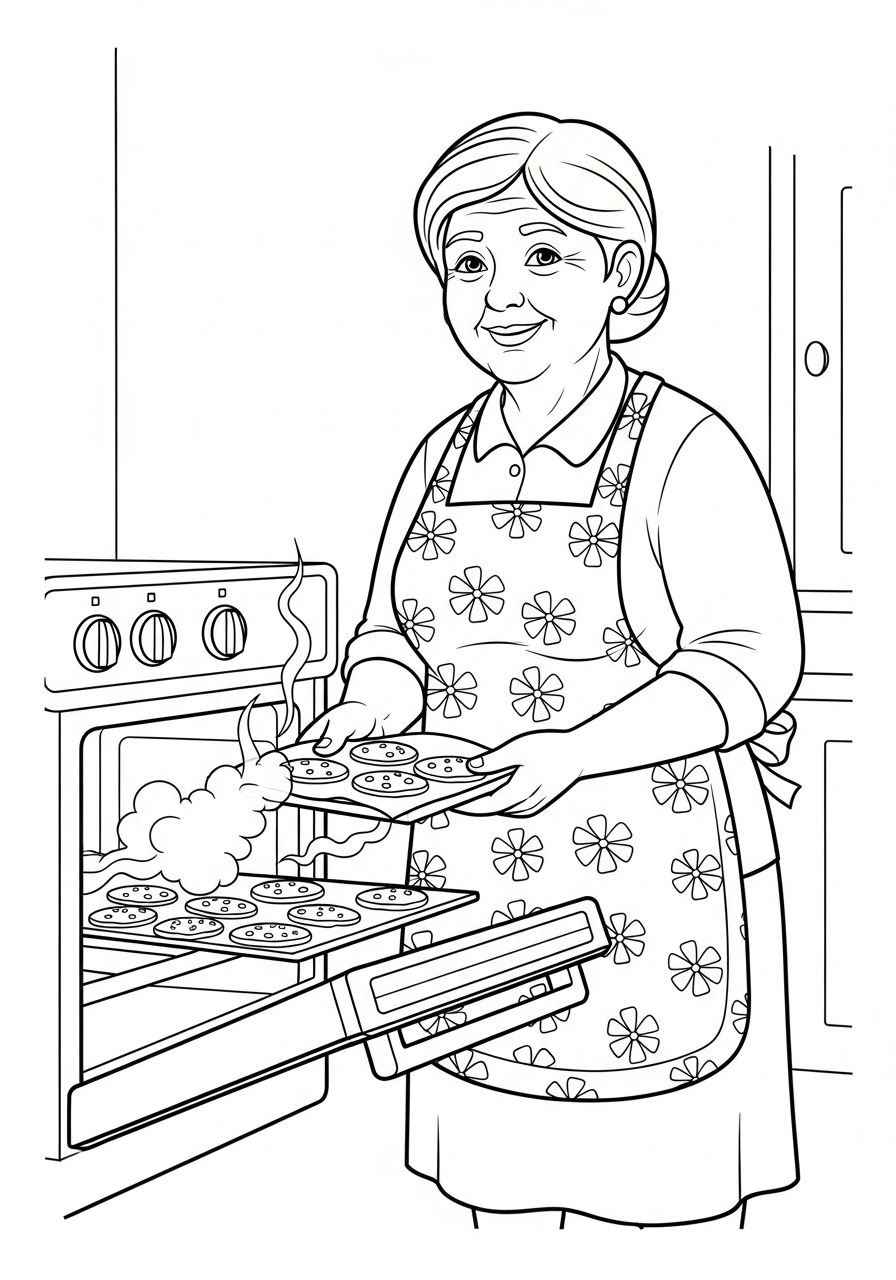 Kleurplaat Oma 8 oma bakt koekjes in de keuken kleurplaat