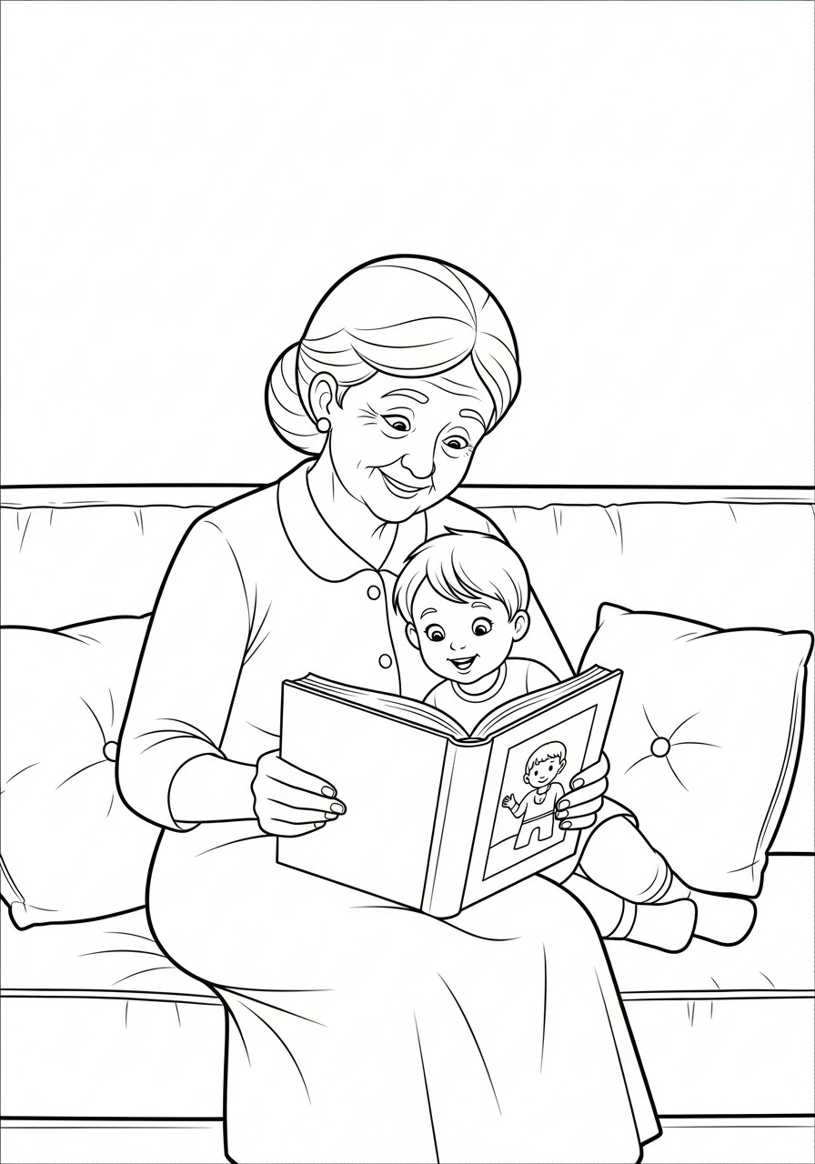 Kleurplaat Oma 13 oma leest boek met kleinkind kleurplaat