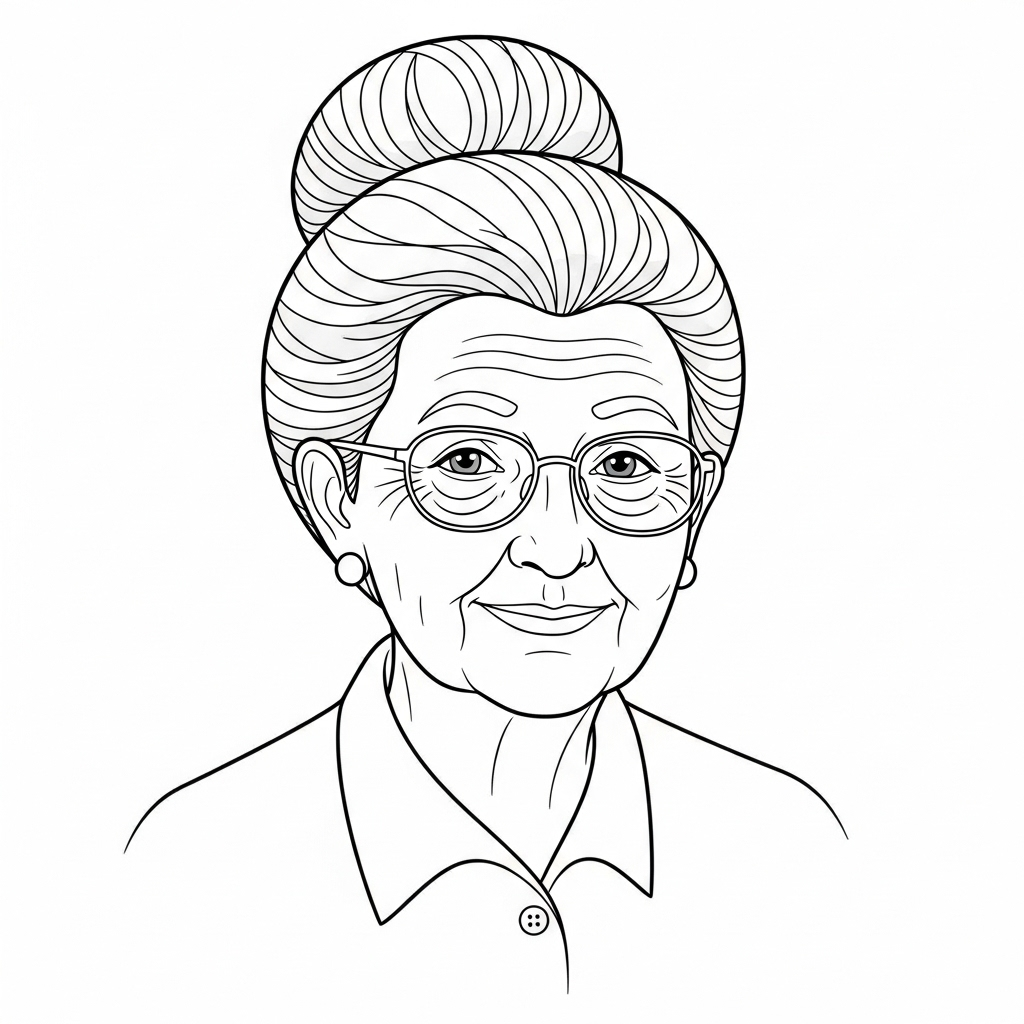 Kleurplaat Oma 11 oma portret met bril en knotje kleurplaat