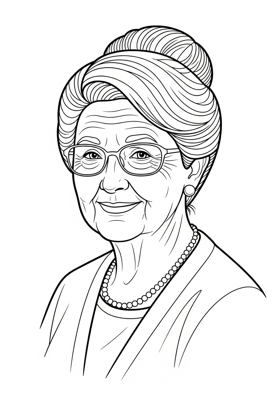 Kleurplaat Oma 10 oma portret met parelketting kleurplaat