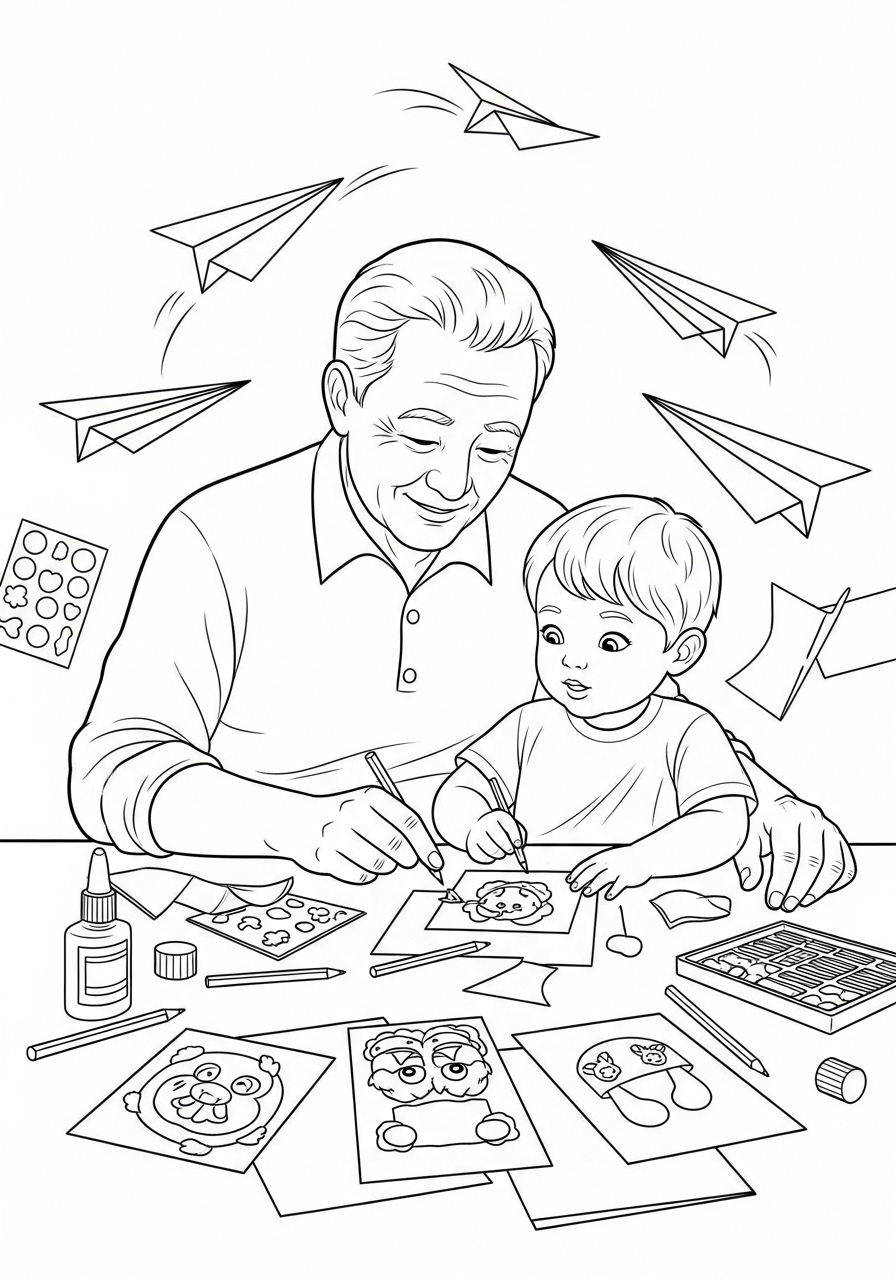 Kleurplaat Opa 20 opa en kleinzoon knutselen kleurplaat
