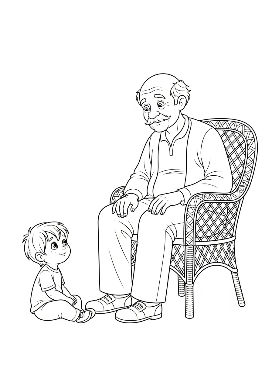 Kleurplaat Opa 14 opa en kleinzoon zitten en praten kleurplaat