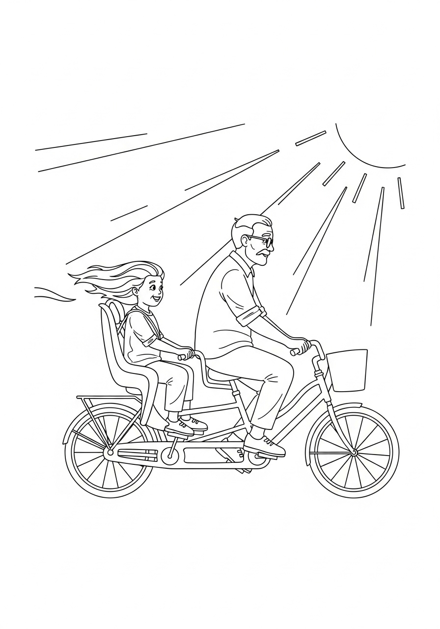 Kleurplaat Opa 13 opa fietst met kleindochter kleurplaat