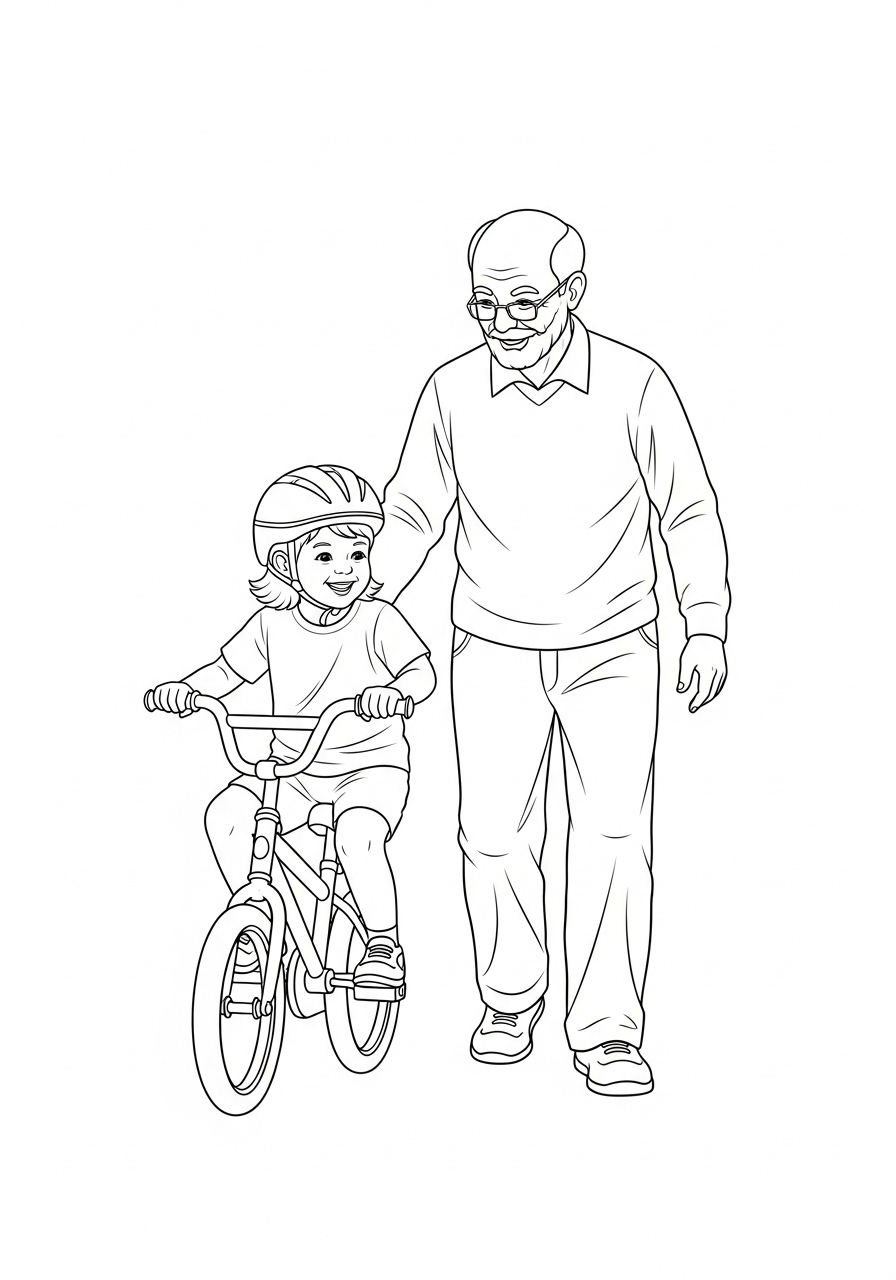 Kleurplaat Opa 11 opa leert fietsen kleurplaat