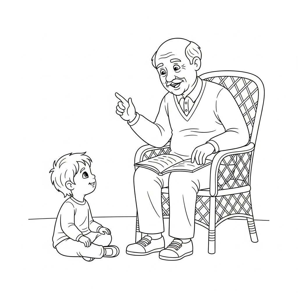 Kleurplaat Opa 8 opa vertelt verhaal aan kleinzoon kleurplaat