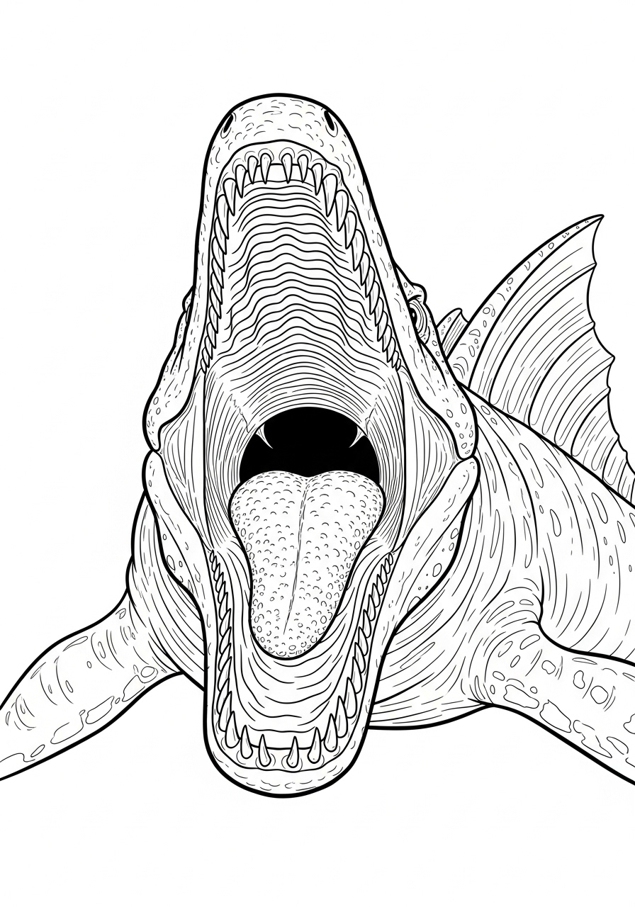 Mosasaurus Kleurplaat 13 open mond van mosasaurus kleurplaat