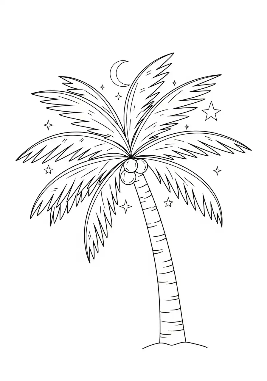 palmboom onder de sterren kleurplaat