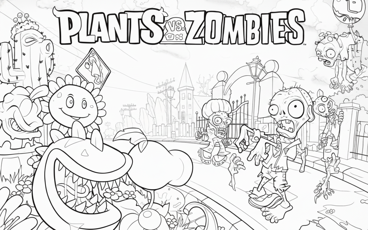Plants vs. Zombies kleurplaat 20 planten en zombies strijd voor tuin kleurplaat