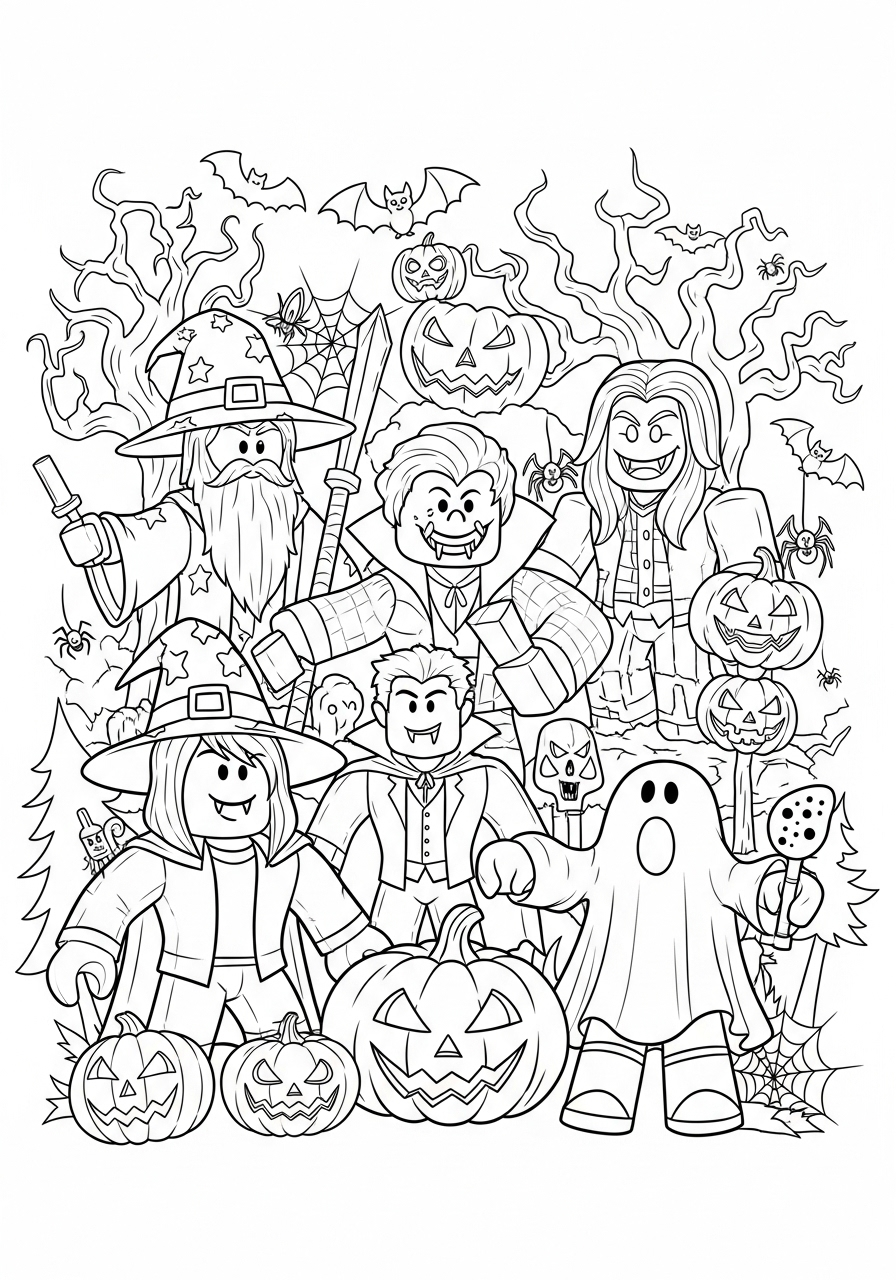 Roblox Halloween kleurplaat 21 roblox halloween helden met pompoenen kleurplaat