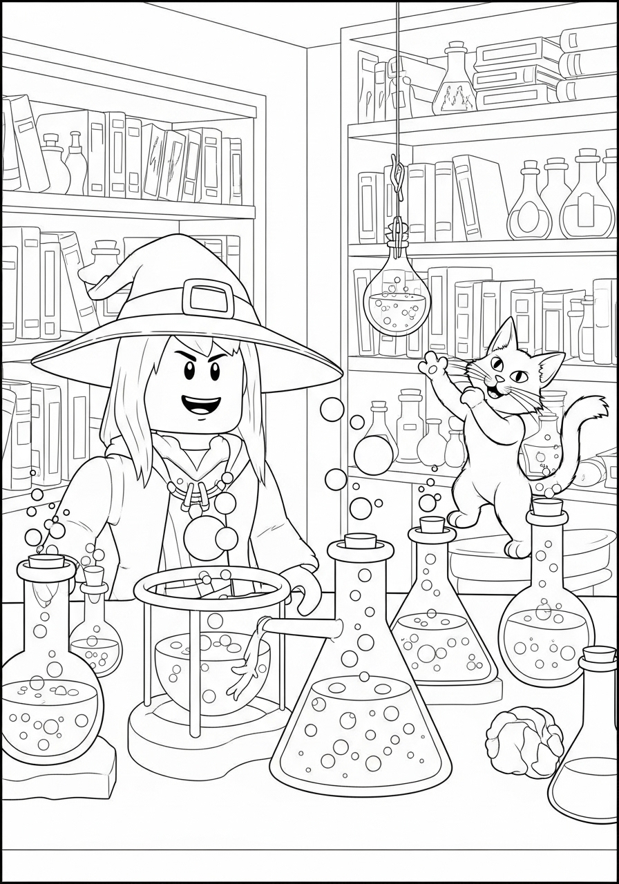 Roblox Halloween kleurplaat 20 roblox heks en kat laboratorium kleurplaat