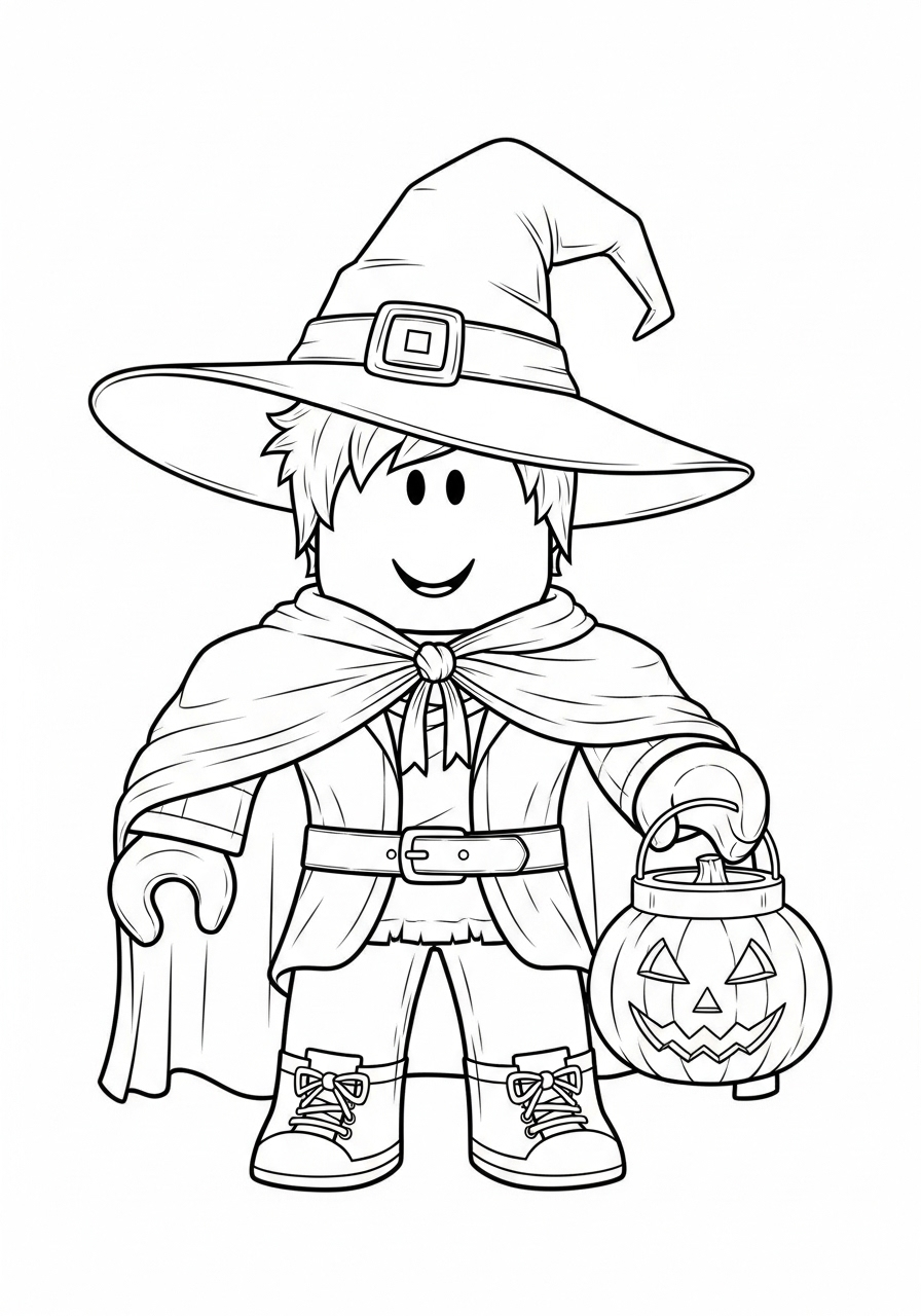 Roblox Halloween kleurplaat 19 roblox heks met pompoenlantaarn kleurplaat